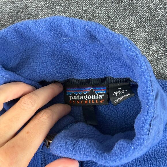 Vtg 90's Patagonia Synchilla Periwinkle Full Zip Jacket Fleece Pockets M *Read - Picture 3 of 15